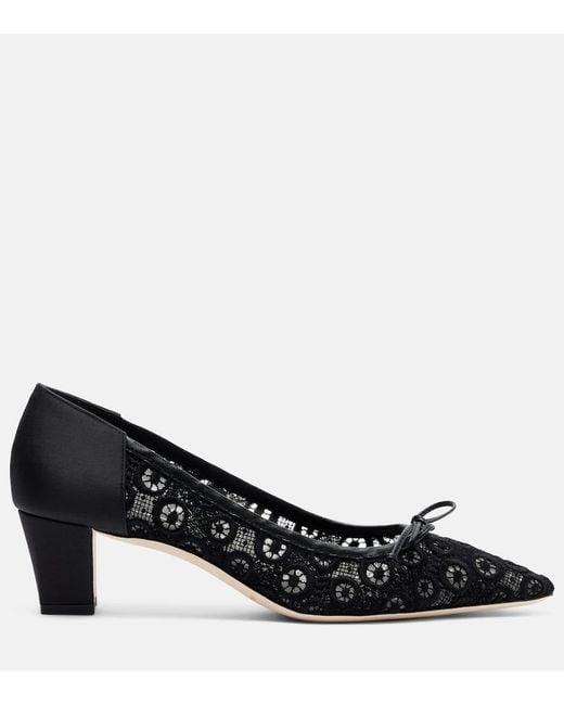 Manolo Blahnik Black Martebal 50 Lace Bow-Detail Pumps