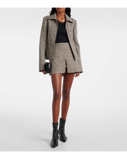 Courreges Gray Prince Of Wales Check Wool-Blend Miniskirt