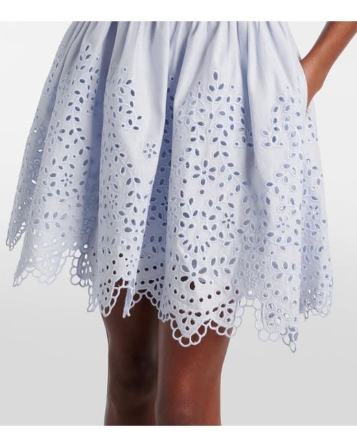 Self-Portrait Blue Embroidered Bow-Detail Cutout Minidress