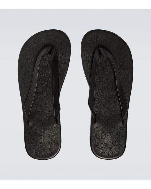 Auralee Black Leather Thong Sandals for men