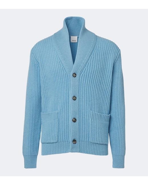 Allude Blue Ribbed-Knit Wool And Cashmere Cardigan for men