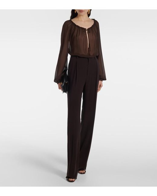 Tom Ford Brown Sheer Silk Georgette Blouse