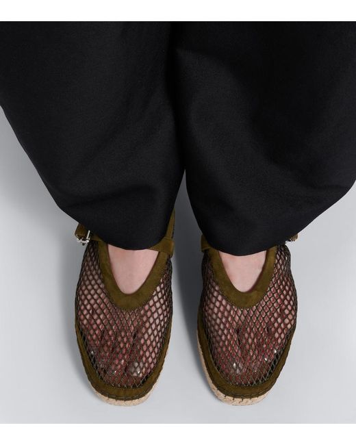 Alaïa Brown Suede-Trimmed Fishnet Espadrilles