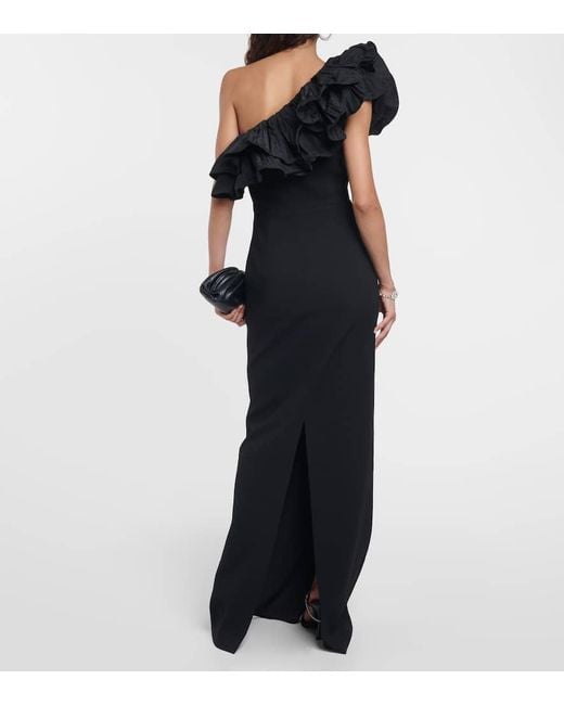 Rebecca Vallance Black Chloe One-shoulder Taffeta-trimmed Stretch-crepe Gown