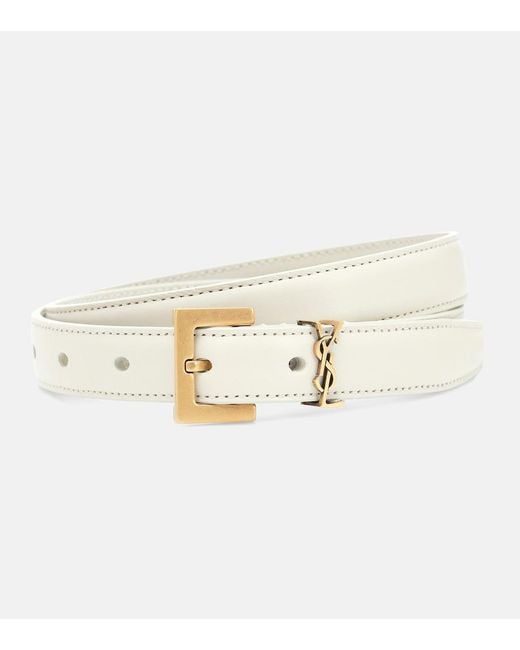 Saint Laurent Natural Cassandre Thin Belt With Square Buckle