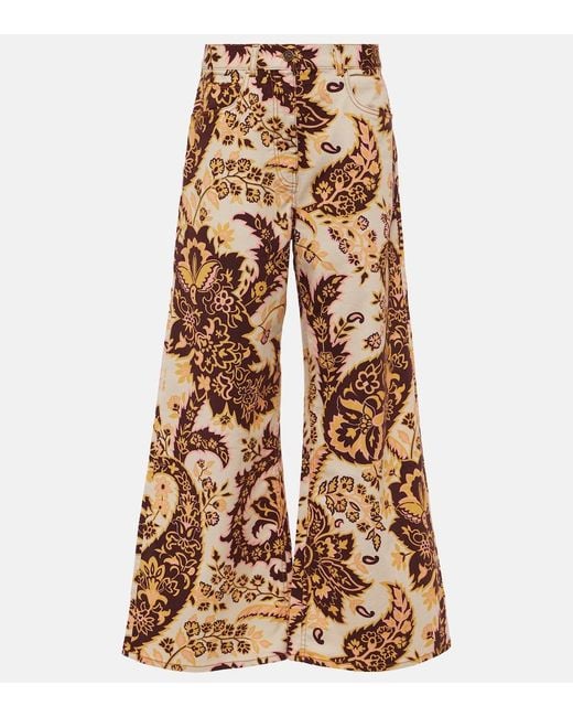 Etro Natural Floral High-Rise Wide-Leg Jeans