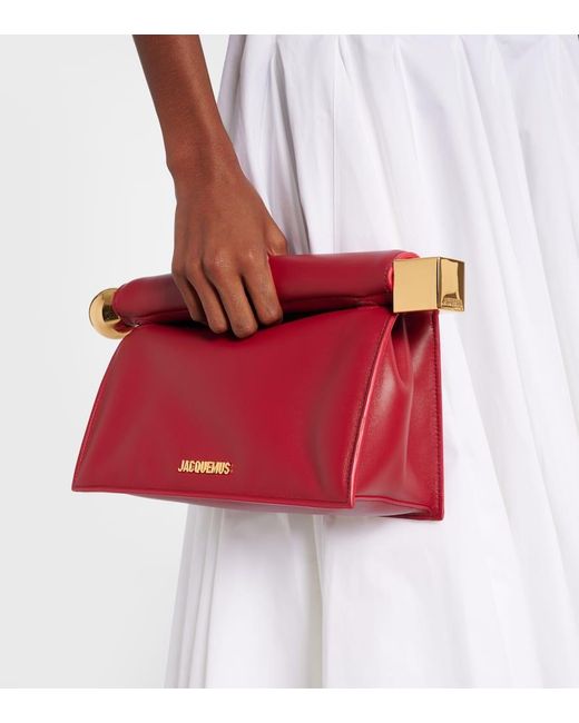 Jacquemus Red La Pochette Rond Carre Small Leather Clutch