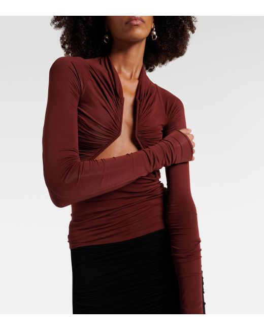 Rick Owens Red Cutout Ruched Jersey Top