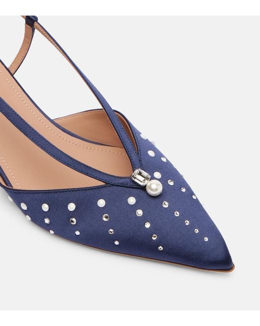 Malone Souliers Blue Moore 40 Embellished Satin Slingback Pumps
