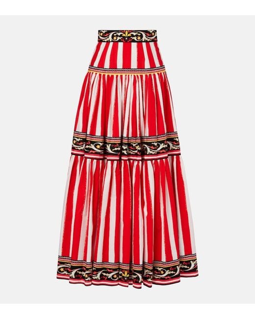 Dolce & Gabbana Red Taormina Striped Cotton Maxi Skirt