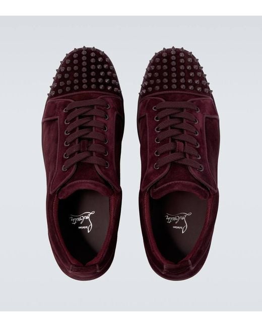 Christian Louboutin Red Louis Junior Spikes Suede Sneakers for men