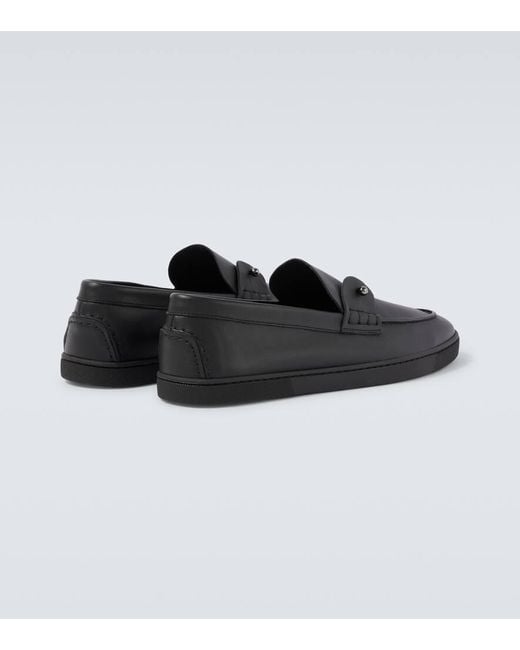 Christian Louboutin Black Chambeliboat Leather Boat Shoes for men