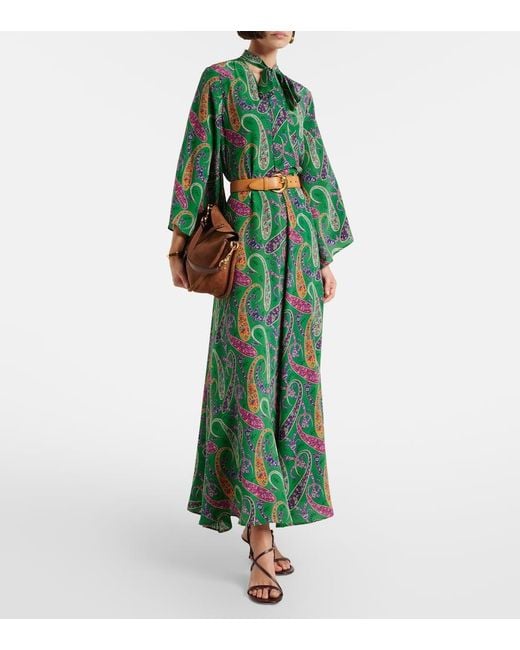 Vestido Largo De Seda Con Paisley Etro de color Green