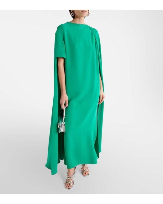 Valentino Green Cady Couture Caped Midi Dress