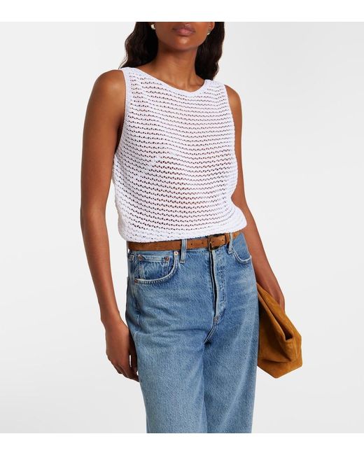 Vince White Crochet Cotton-Blend Top