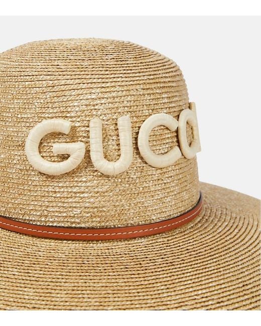 Sombrero de paja con ribete de piel Gucci de color Natural