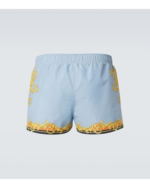 Versace Blue Printed Swim Trunks for men