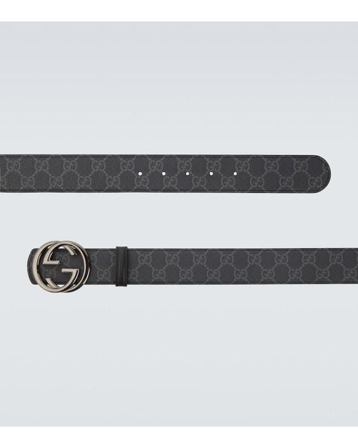 Gucci Black Gg Canvas Interlocking G Reversible Leather Belt for men