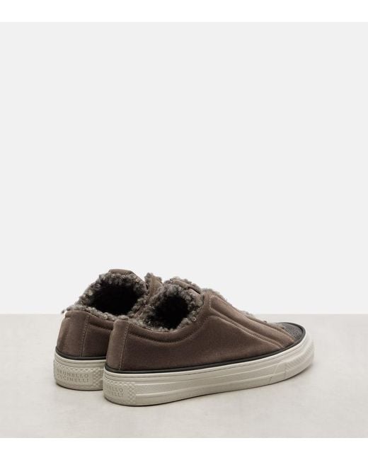 Brunello Cucinelli Brown Monili Suede Slip-On Shoes