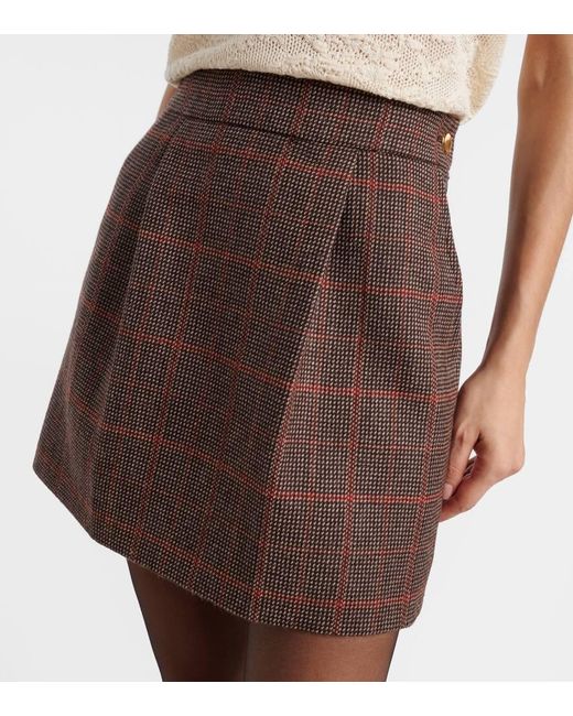 Chloé Brown Checked Virgin Wool Miniskirt