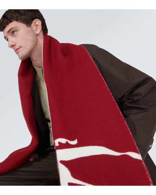 Burberry Red Ekd Wool And Cashmere Scarf for men