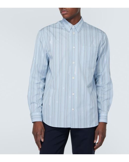 Versace Blue Striped Cotton Poplin Shirt for men