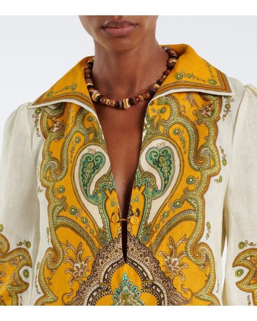 ALÉMAIS Metallic Porter Printed Linen Blouse