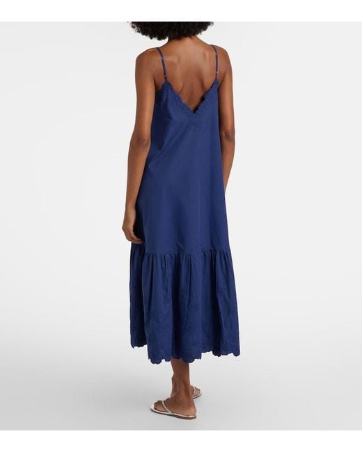 Juliet Dunn Blue Embroidered Cotton Midi Dress