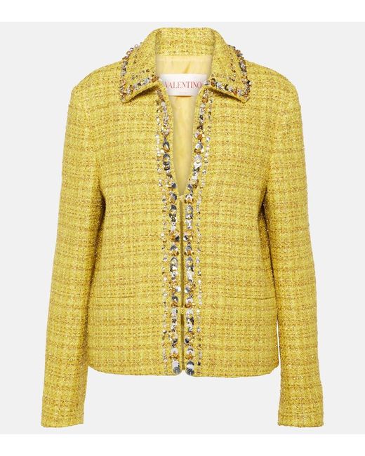Giacca in tweed con paillettes di Valentino in Yellow
