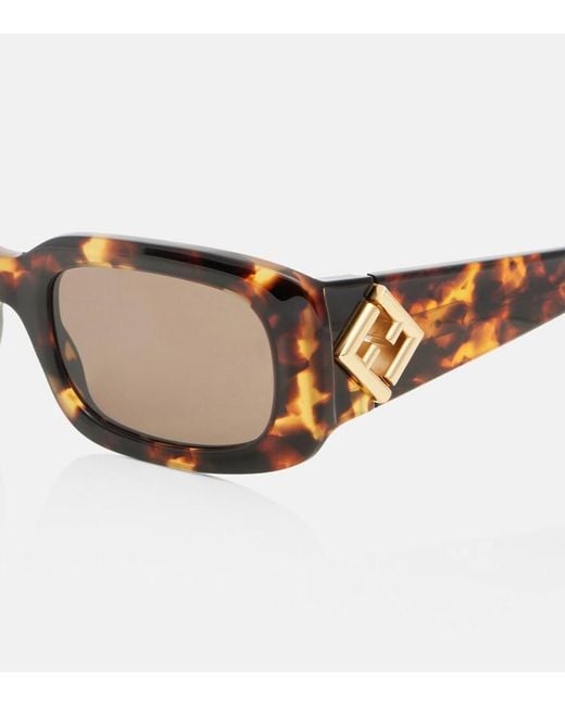 Fendi Brown Ff Diamonds Rectangular Sunglasses