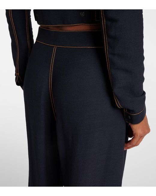 Alaïa Blue Tailored Wool-Blend Georgette Wide-Leg Pants