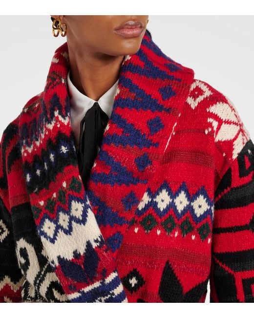 Polo Ralph Lauren Red Snowflake-Motif Shawl-Collar Cardigan