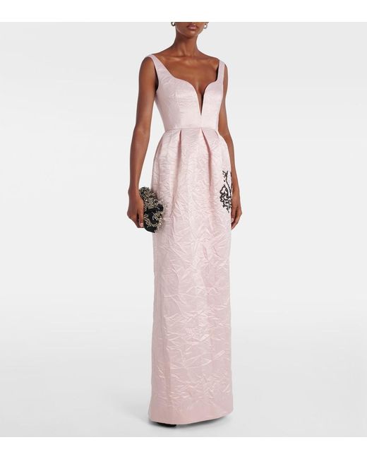 Erdem Pink Embroidered Satin Gown
