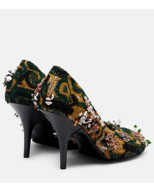 Dries Van Noten Black Embellished Jacquard Pumps