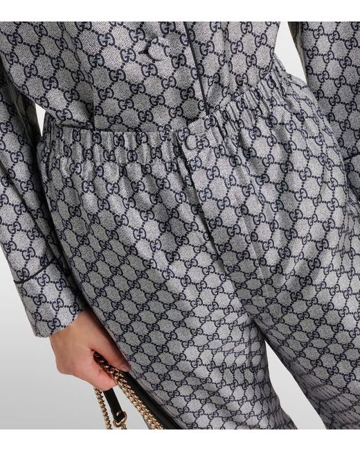 Gucci Gray Weite Hose Gg Aus Seiden-Twill