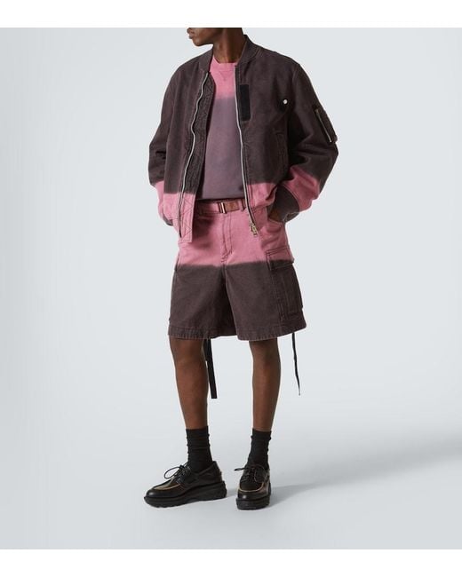 Sacai Red Ombre Cotton Cargo Shorts for men