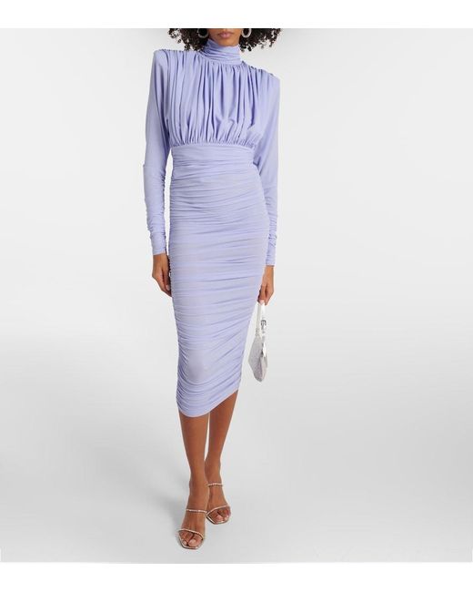 Alex Perry Blue Ruched Crepe Jersey Midi Dress