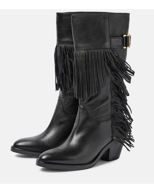 See By Chloé Black Santiag Leather Knee-High Boots