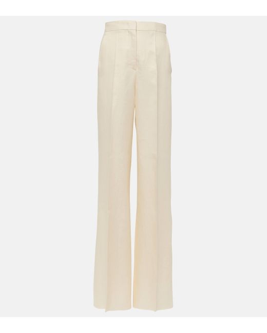 Max Mara White Hangar Linen Twill Wide-leg Pants