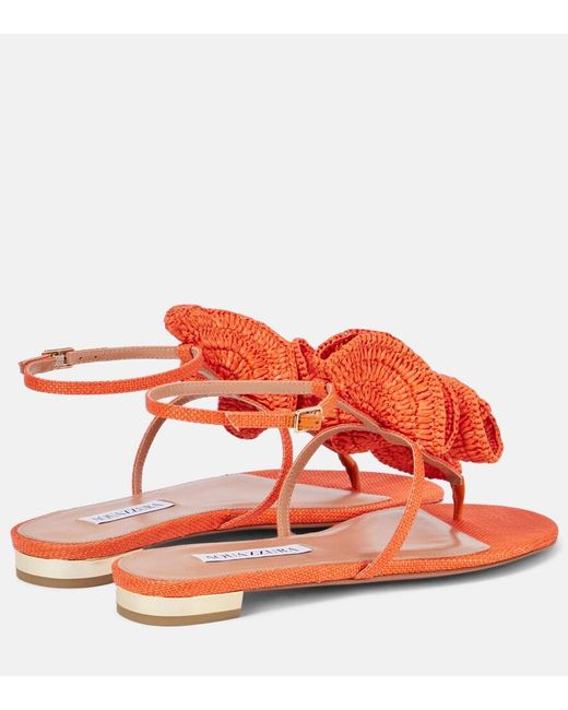 Aquazzura Red Noches Tropicales Raffia Thong Sandals