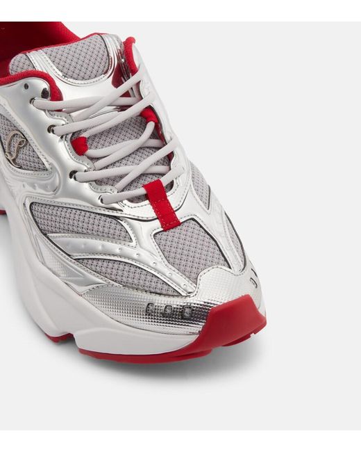 Christian Louboutin Red So Flo Leather-Trimmed Sneakers
