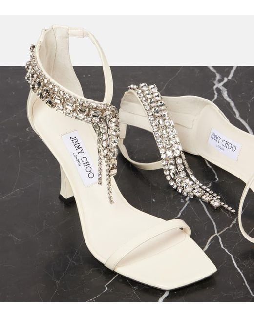 Jimmy Choo White Sandalen Verity 100 Aus Leder Mit Kristallen