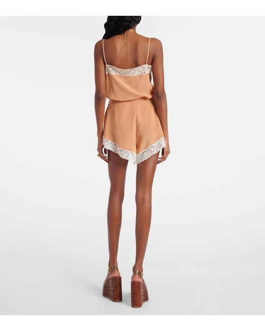 Chloé White Lace-Trimmed Silk Shorts