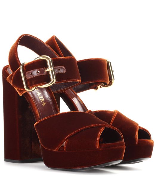 Prada Brown Velvet Platform Sandals