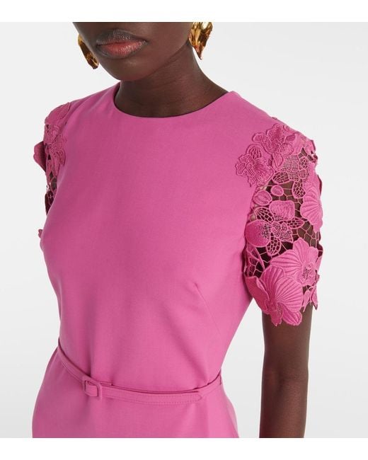 Oscar de la Renta Pink Orchid Guipure Wool-Blend Midi Dress