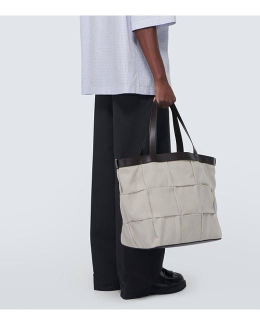 Bottega Veneta White Avenue Leather-trimmed Tote Bag for men