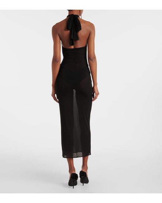 Magda Butrym Black Floral-Applique Sheer Cocktail Dress