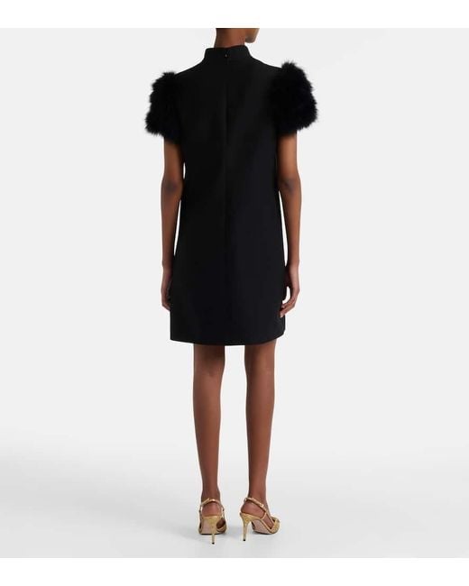 Valentino Black Minikleid Aus Crepe Couture Mit Federn