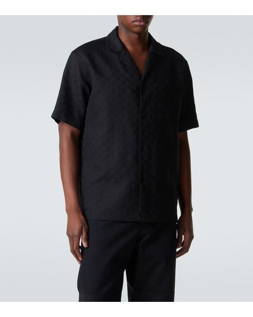 Gucci Black Gg Canvas Linen-Blend Bowling Shirt for men