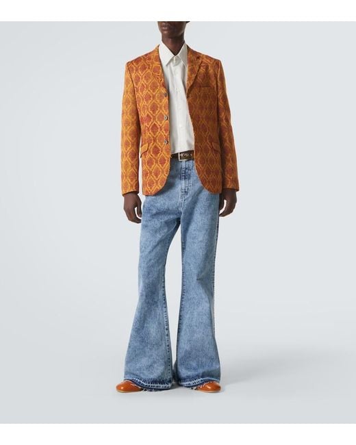 Junya Watanabe Orange Floral Single-Breasted Jacquard Blazer for men